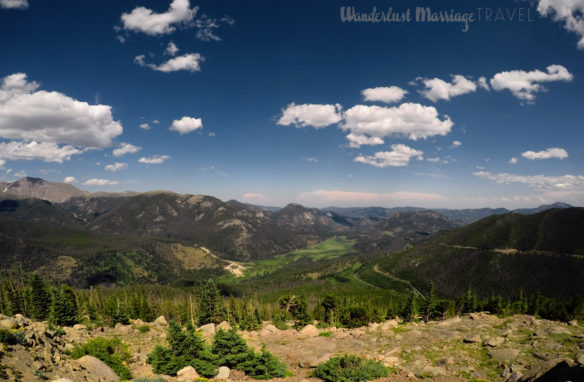 over view of the mountains with blue skies