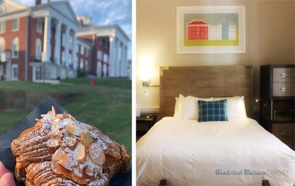 Collage of bed at Blackburn Inn and the breakfast pastries