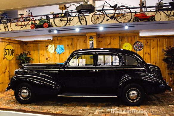 Vintage black car on display