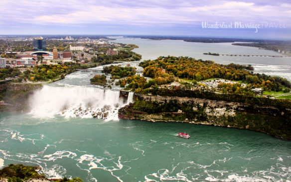 View of the America Falls from the tower with the autumn foliage