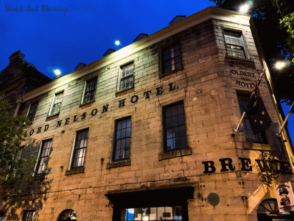 Exterior of Lord Nelson hotel at night