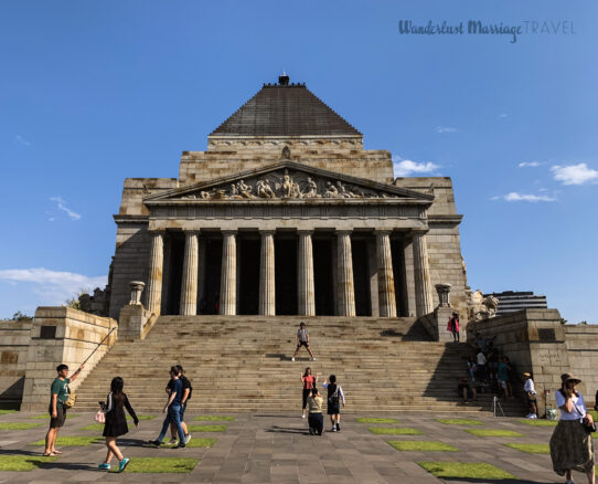 Front of the Shrine of Remembrance with blue skies