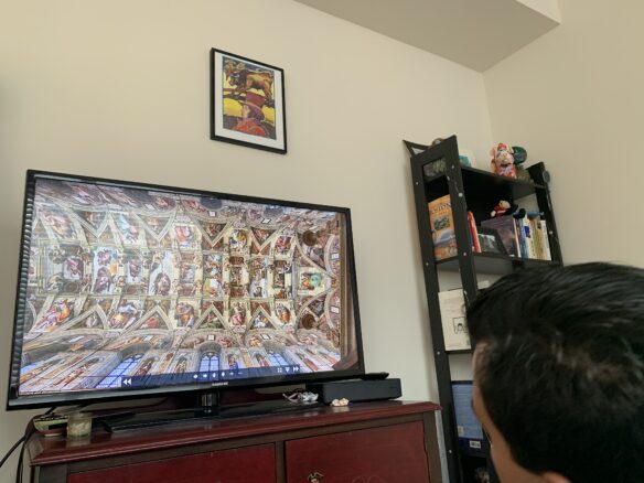 Alex exploring the Sistine Chapel roof on our TV