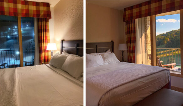 Bedroom with views of Autumn and views of ski slopes in winter at Seven Springs Mountain Resort