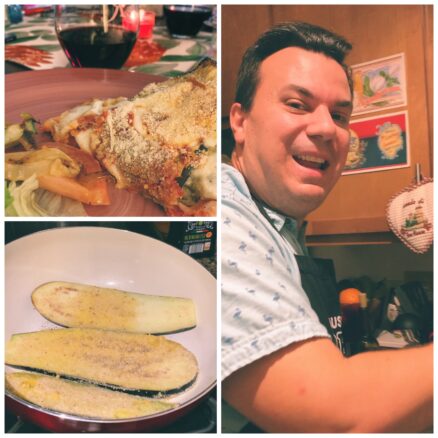 Collage of cooking eggplant Parmesan 