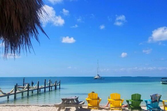 beach chairs with the sea and blue sky in Islamorada, Florida