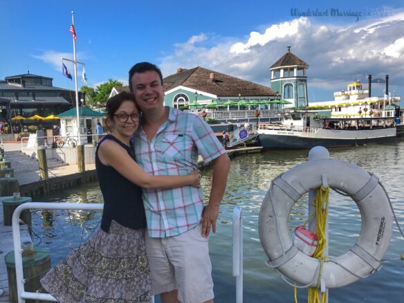 Alex & Bell harbor in Alexandria with a blue sky and water in the background