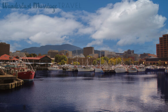 Enjoy a romantic meal on the water in Hobart over looking boats and the mountains