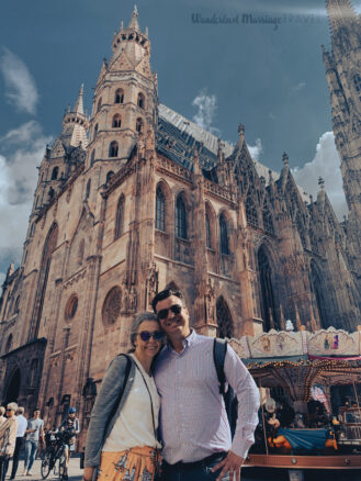 Alex and Bell in front of St. Stephen's Cathedral in Vienna, Austria.