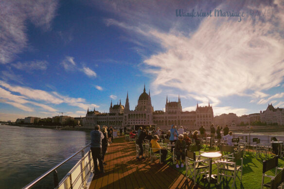 Early morning view of the Hungarian Parliament in Budapest Hungary from the Danube River aboard Emerald Cruises.