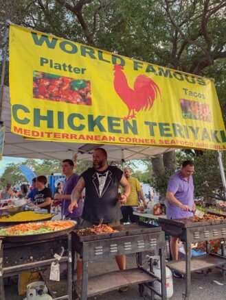 A bustling and delicious chicken teriyaki stall at First Friday in Tarpon Springs. 