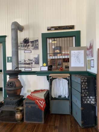 The former train ticket window at the Tarpon Springs Historical Society