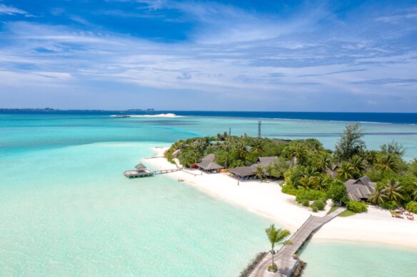 Caribbean island and beach bungalows