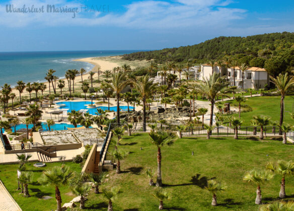 Sprawling Greco Oasis Restort, with pools, palm trees, beach and sea