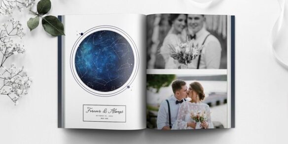 Picture of photo book with a husband and wife on their wedding day