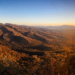 Sunset view across the horizon from the Balconies Lookout in Grampians National Park, Australia.