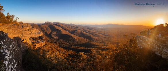 Sunset view across the horizon from the Balconies Lookout in Grampians National Park, Australia.