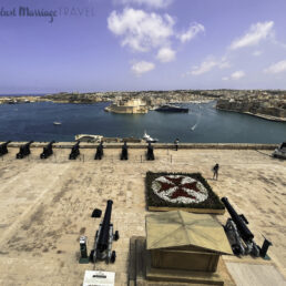 An array of cannons overlooking the Grand Harbour in Malta.