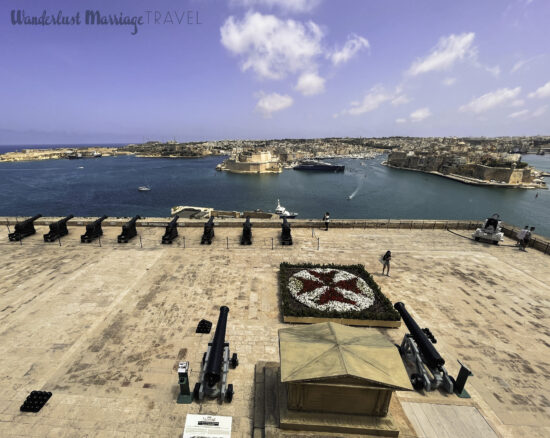 An array of cannons overlooking the Grand Harbour in Malta.