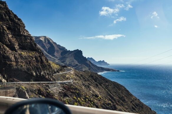 Coastal windy road along the mountains and sea in the Canary Islands