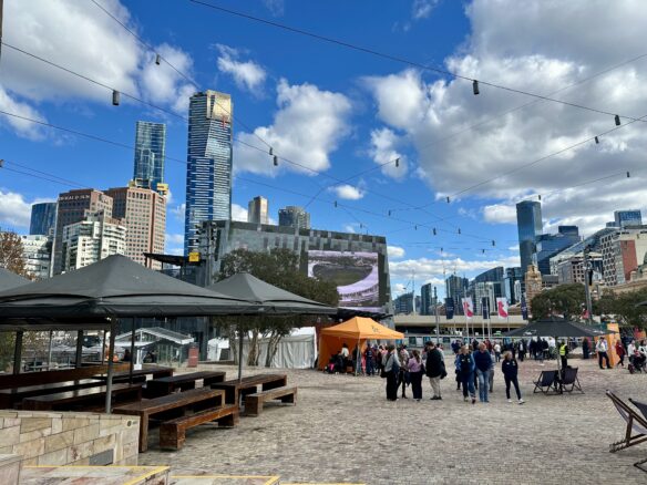 Melbourne's Central Business District, including the Eureka Tower, seen from Federation Square
