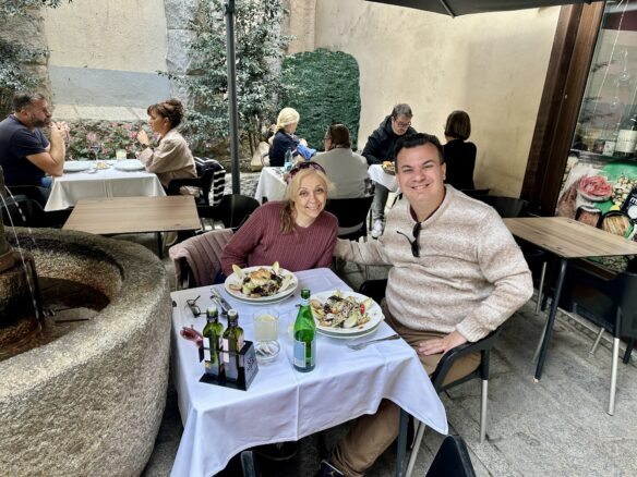 Alex and Bell Kallimanis dining al fresco in Andorra La Vella
