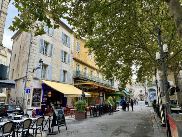 Place du Forum in Arles, France is lined with restaurant and cafe terraces, and is the setting of Vincent Van Gogh's Cafe Terrace at Night.