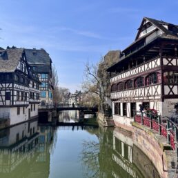 The La Petite France district of Strasbourg featuring wonderfully well preserved 16th century half timbered buildings along the canal