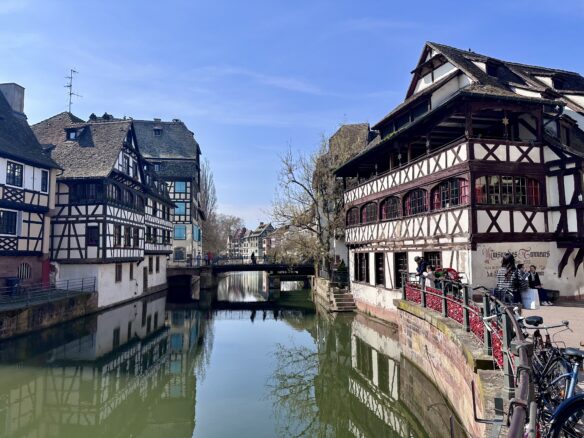 The La Petite France district of Strasbourg featuring wonderfully well preserved 16th century half timbered buildings along the canal