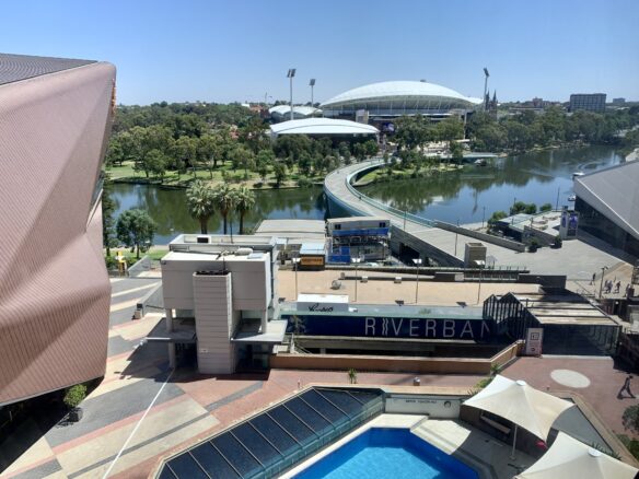 View of North Adelaide from a hotel room at the Intercontinental, including the Adelaide Oval in the distance